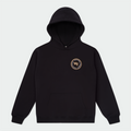 A black pullover hoodie with a small circular gold and white 'WF' logo on the left chest, displayed on a light gray background.
